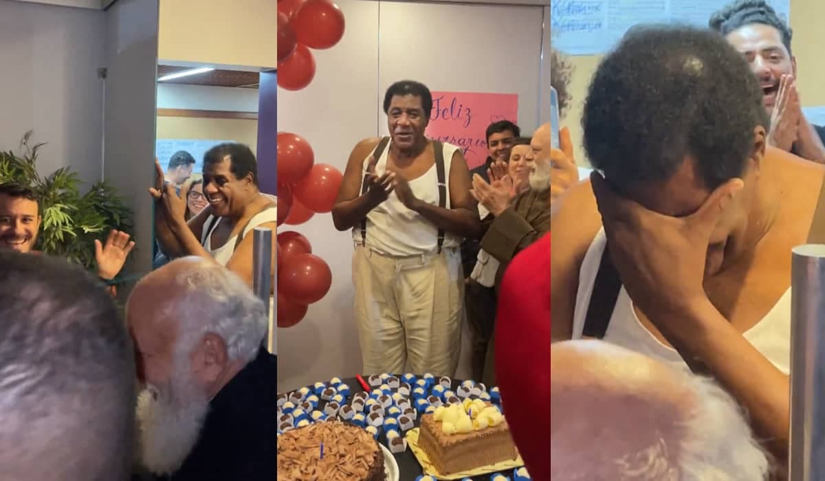 Tony Tornado vai às lágrimas com festa surpresa nos bastidores de Amor Perfeito