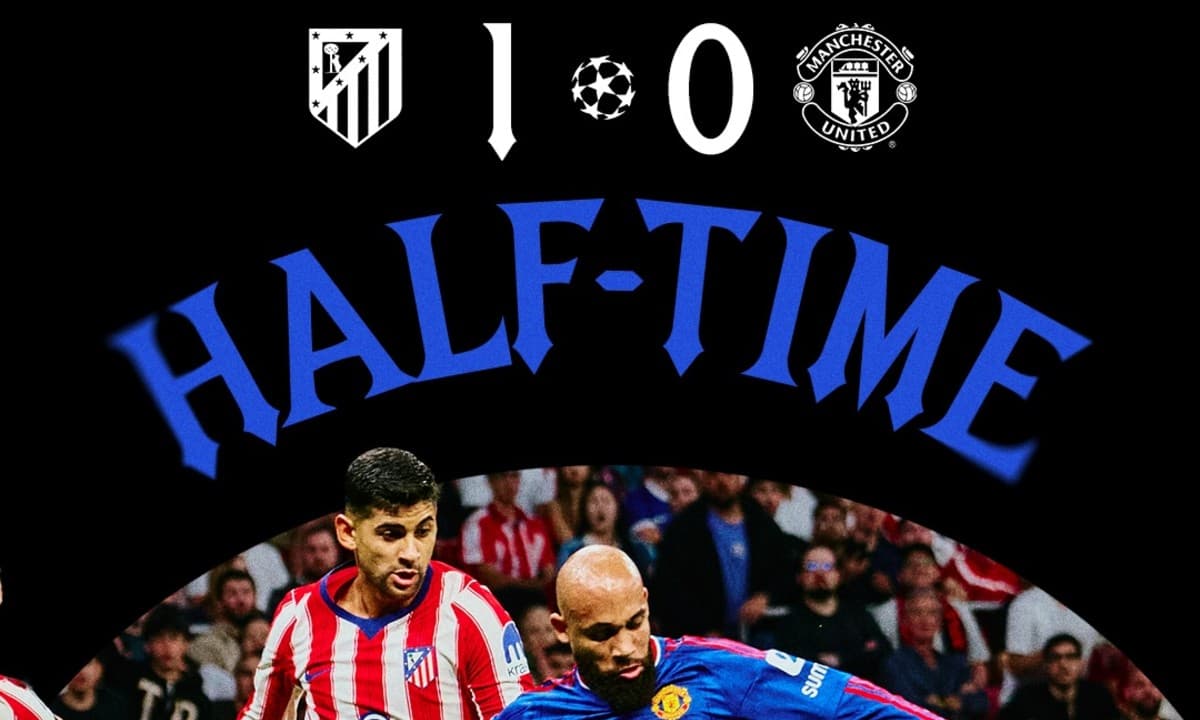 Atlético vai ao intervalo vencendo o Manchester United por 1 a 0, com gol de Barrios e outro anulado pelo VAR