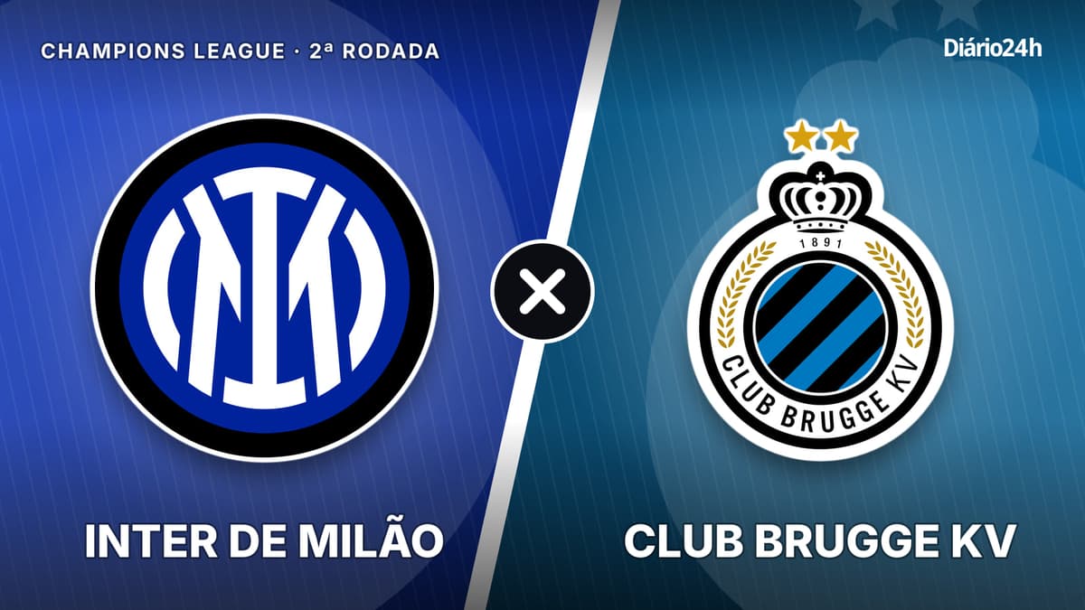 Inter de Milão x Club Brugge KV jogam hoje às 16h00 pela UEFA Champions League. Foto: Diário 24 Horas / Montagem