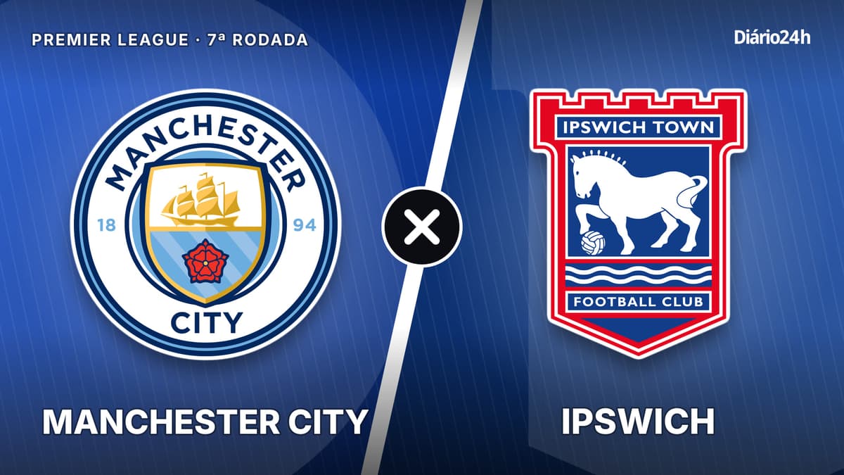 Manchester City x Ipswich jogam hoje às 11h00 pela Premier League. Foto: Diário 24 Horas / Montagem