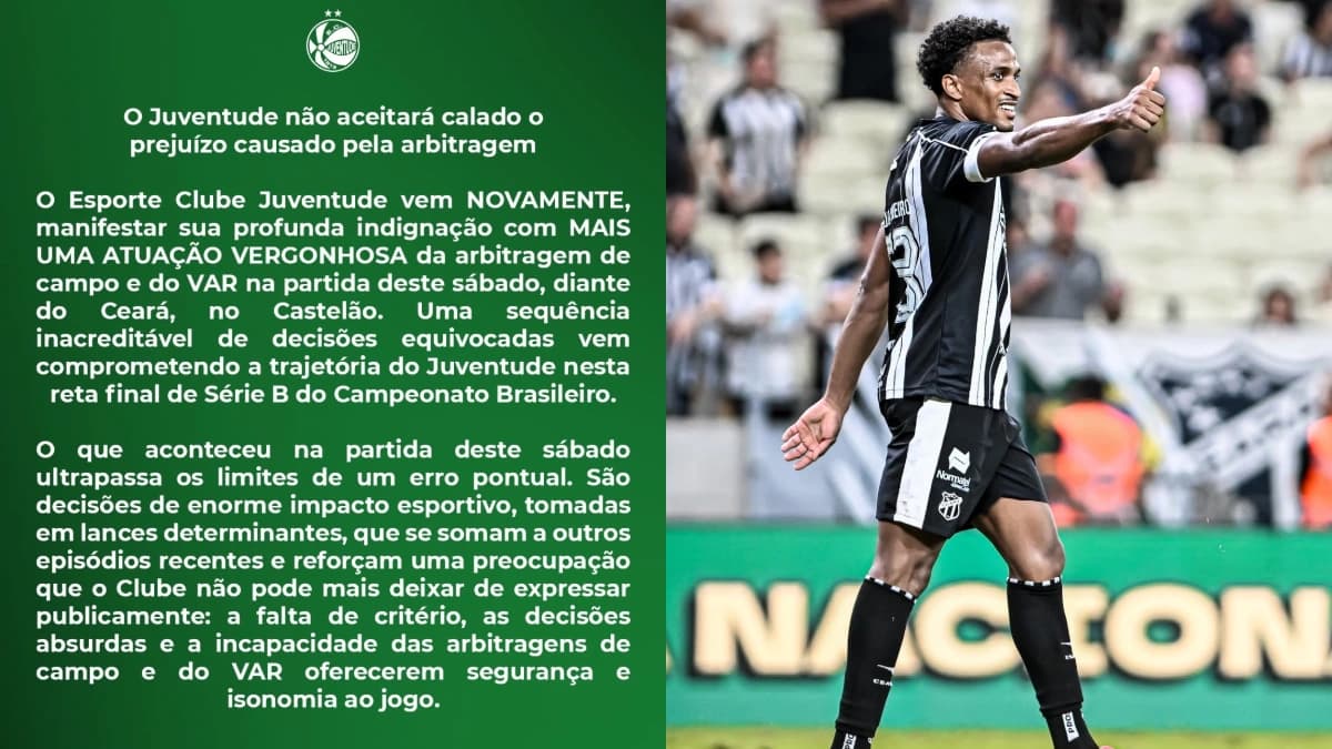 Juventude sai revoltado com a atuação da arbitragem, e o atacante Saulo sai feliz depois de quebrar o jejum de gols. Foto: Reprodução/Instagram @ecjuventude @ecjuventude