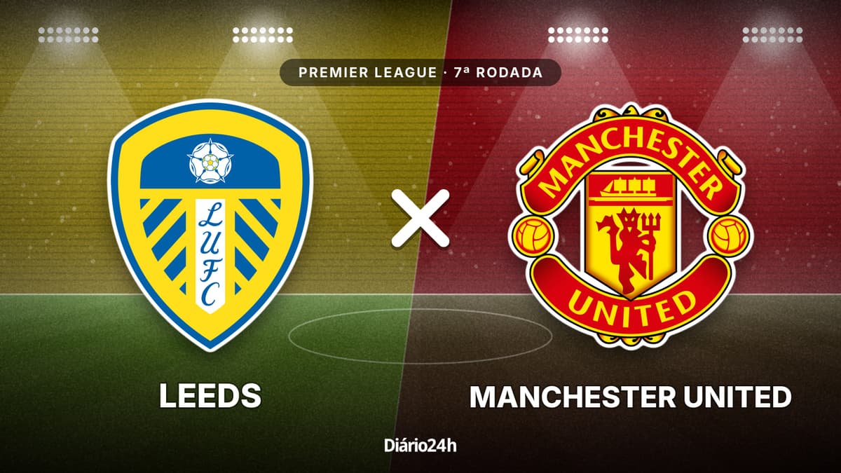 Leeds x Manchester United jogam hoje às 10h00 pela Premier League. Foto: Diário 24 Horas / Montagem