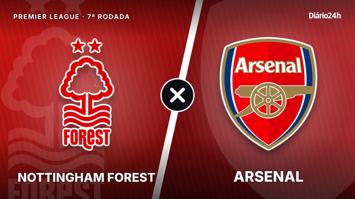 Nottingham Forest x Arsenal jogam hoje às 12h30 pela Premier League. Foto: Diário 24 Horas / Montagem
