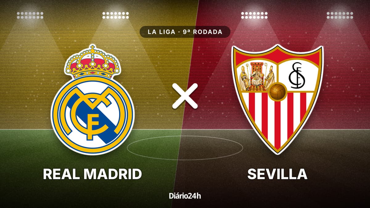 Real Madrid x Sevilla jogam hoje às 16h00 pela La Liga. Foto: Diário 24 Horas / Montagem