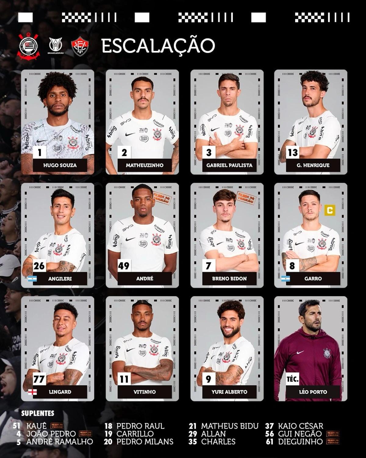 Escalação do Corinthians. Foto: Reprodução/Instagram
