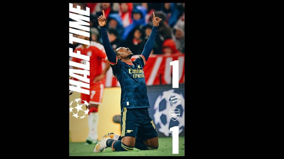 Bayern e Arsenal vão para o intervalo empatados por 1 a 1 em Munique