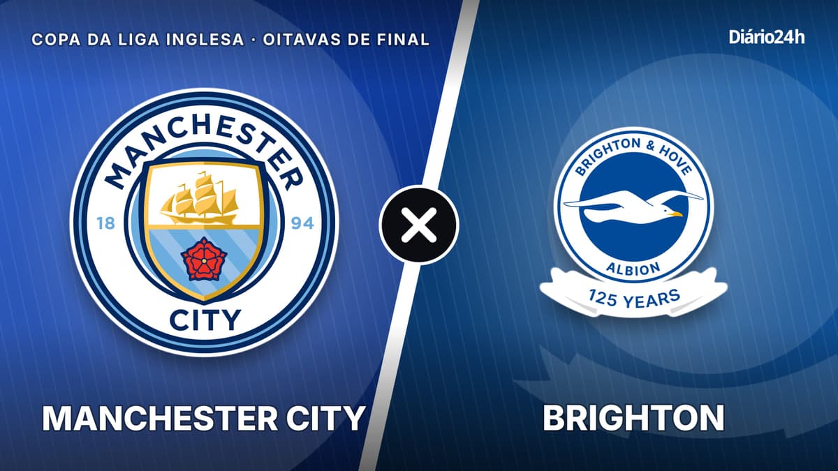 Manchester City x Brighton jogam hoje às 16h30 pela League Cup. Foto: Diário 24 Horas / Montagem