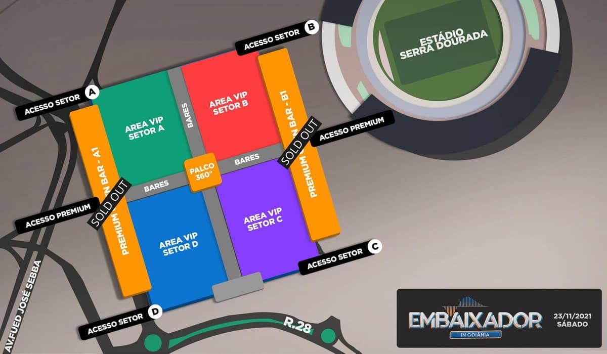 Mapa atualizado do show 'Embaixador in Goiânia'. Foto: Reprodução Badalapp