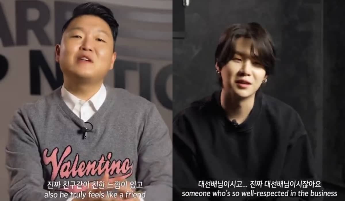 Psy e Suga falam sobre amizade e profissionalismo em entrevista. Foto: Reprodução/Twitter