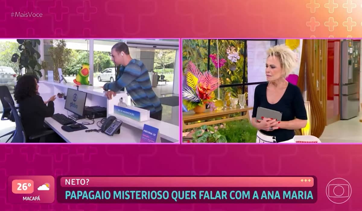 Ana Maria Braga se emocionou ao ver o personagem na portaria. Fonte: Reprodução/Globo