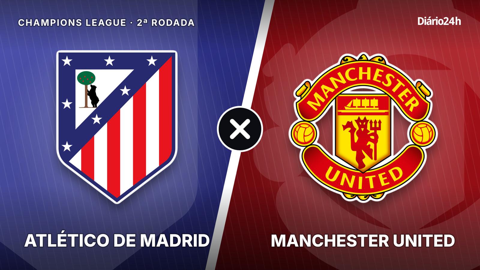 Atlético de Madrid x Manchester United jogam hoje às 16h00 pela UEFA Champions League. Foto: Diário 24 Horas / Montagem
