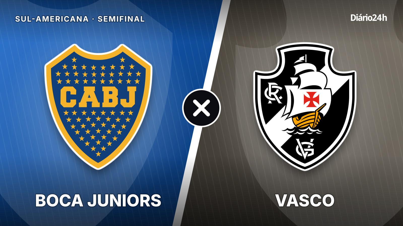 Boca Juniors x Vasco jogam hoje às 21h30 pela CONMEBOL Sudamericana. Foto: Diário 24 Horas / Montagem