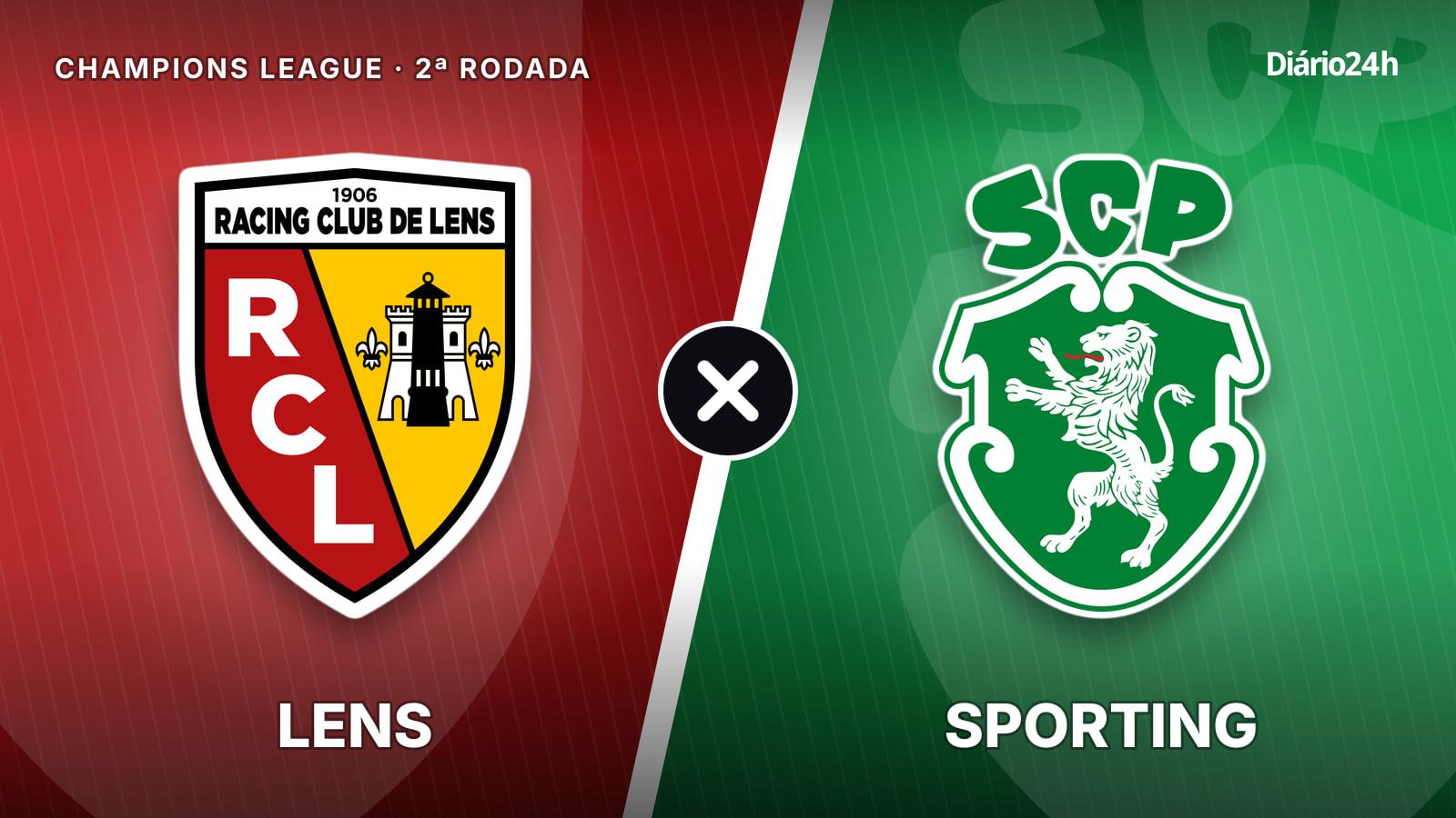 Lens x Sporting jogam hoje às 13h45 pela UEFA Champions League. Foto: Diário 24 Horas / Montagem