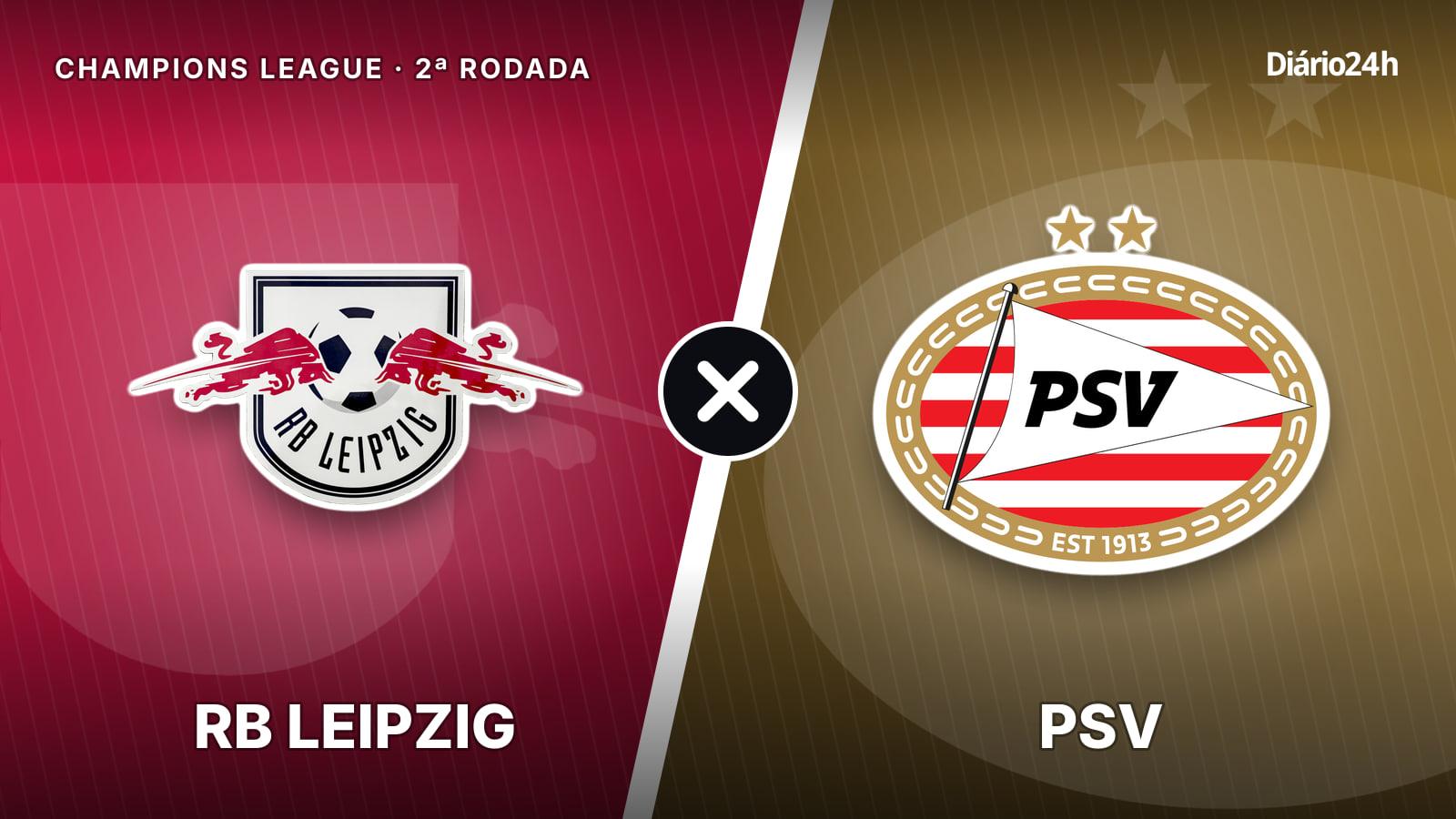 RB Leipzig x PSV jogam hoje às 16h00 pela UEFA Champions League. Foto: Diário 24 Horas / Montagem