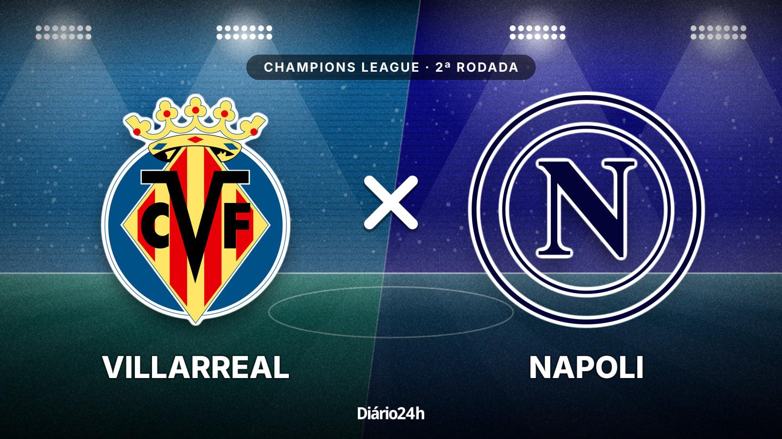 Villarreal x Napoli jogam hoje às 16h00 pela UEFA Champions League. Foto: Diário 24 Horas / Montagem