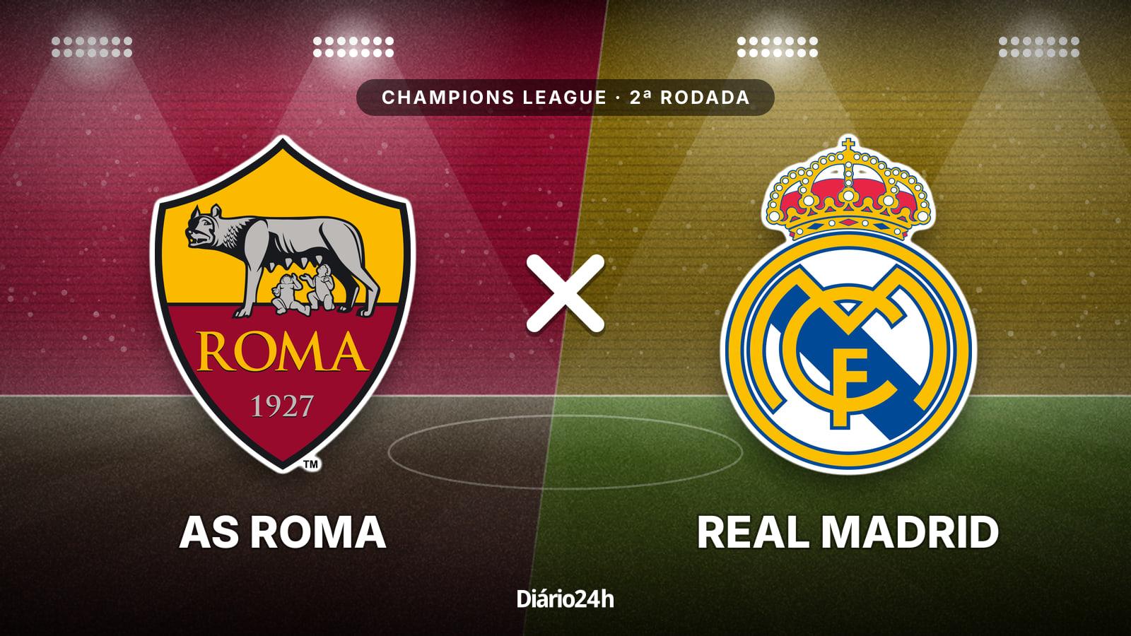 AS Roma x Real Madrid jogam hoje às 16h00 pela UEFA Champions League. Foto: Diário 24 Horas / Montagem