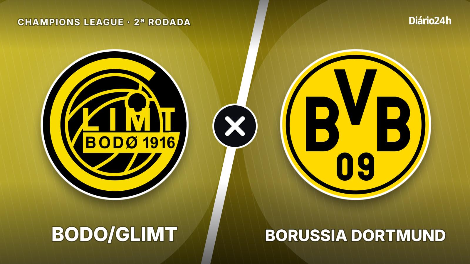 Bodo/Glimt x Borussia Dortmund jogam hoje às 16h00 pela UEFA Champions League. Foto: Diário 24 Horas / Montagem