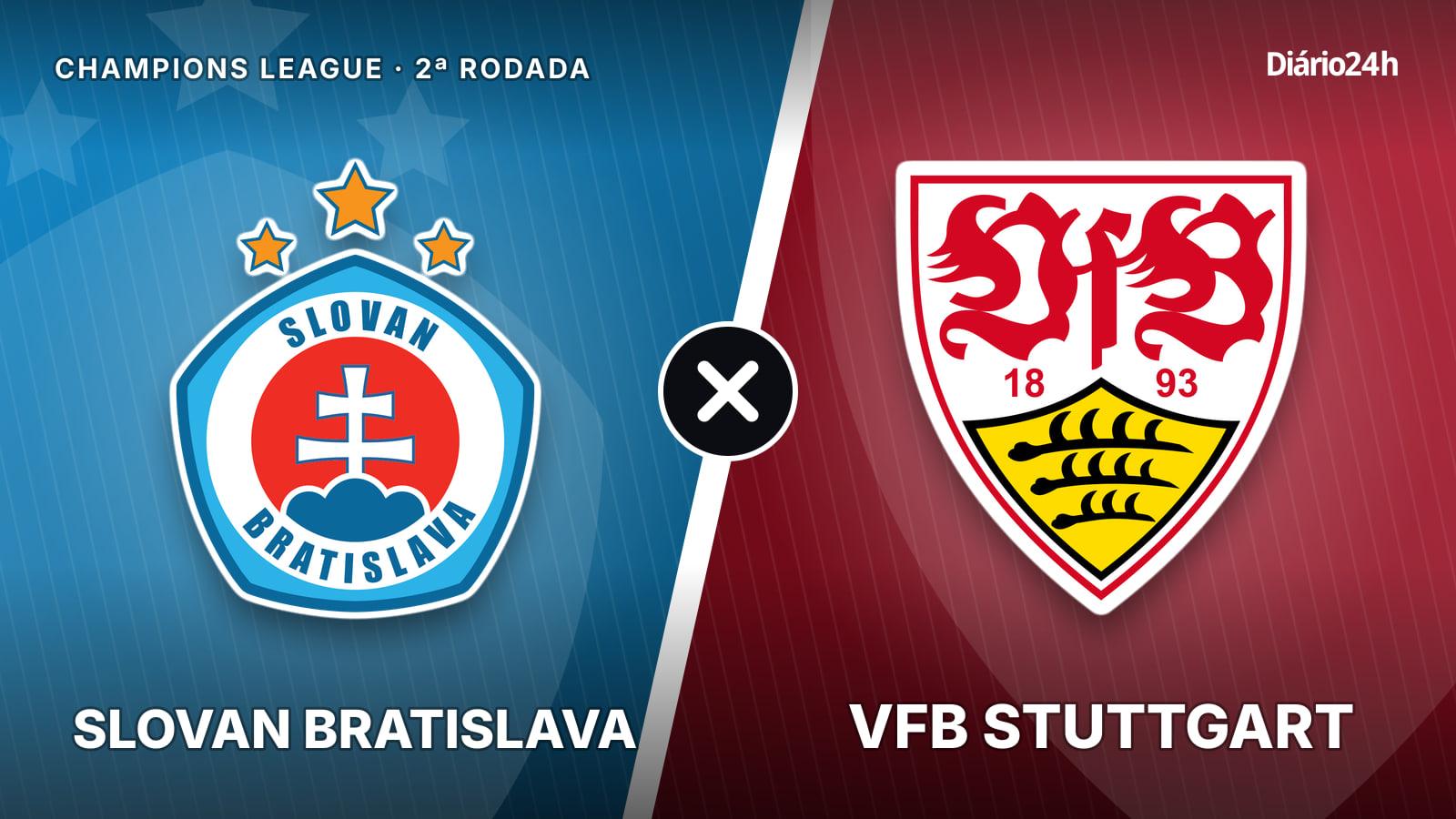 Slovan Bratislava x VfB Stuttgart jogam hoje às 16h00 pela UEFA Champions League. Foto: Diário 24 Horas / Montagem