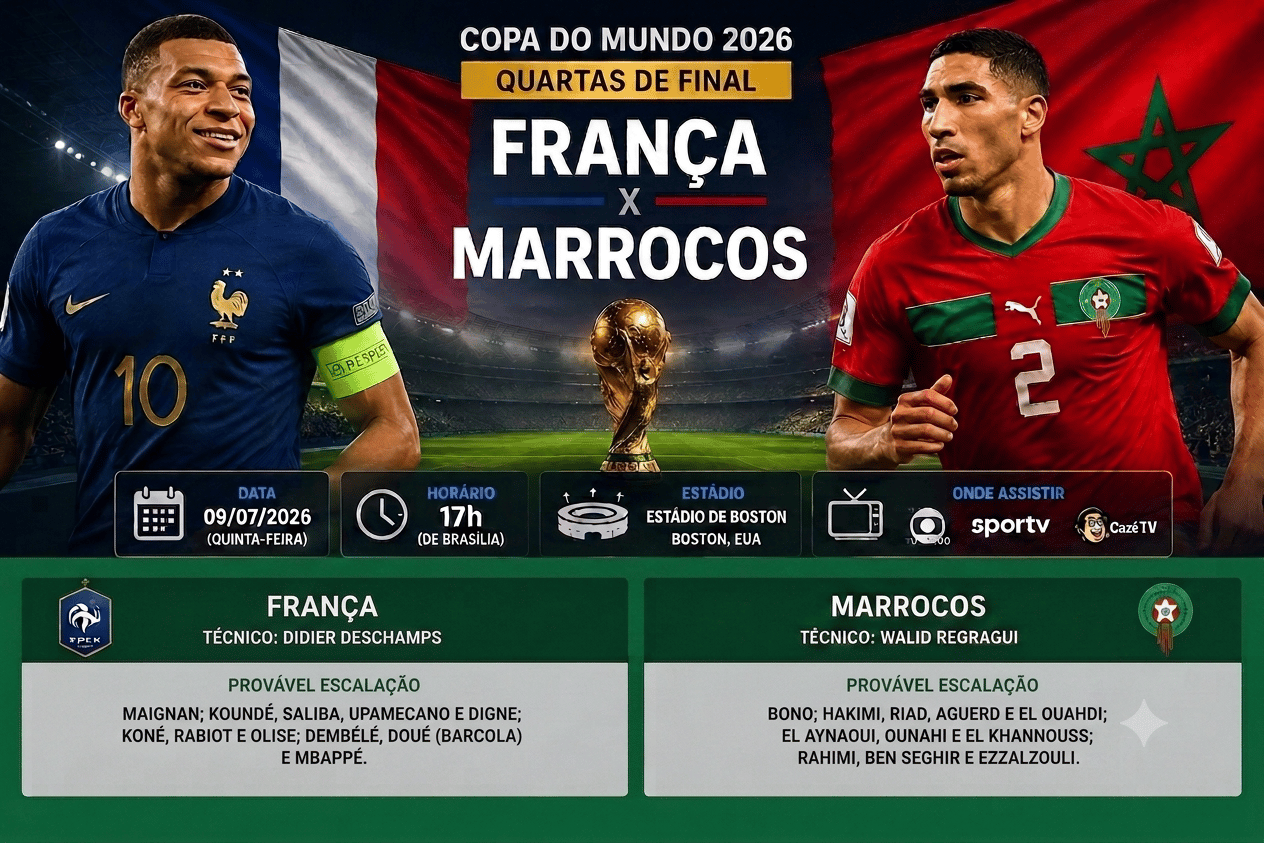 França x Marrocos: veja onde assistir, horário, escalações e tudo sobre as quartas da Copa do Mundo