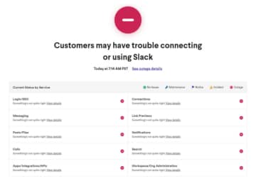 Slack amanheceu com vários serviços fora do ar nessa segunda-feira, 04. Foto: Reprodução.