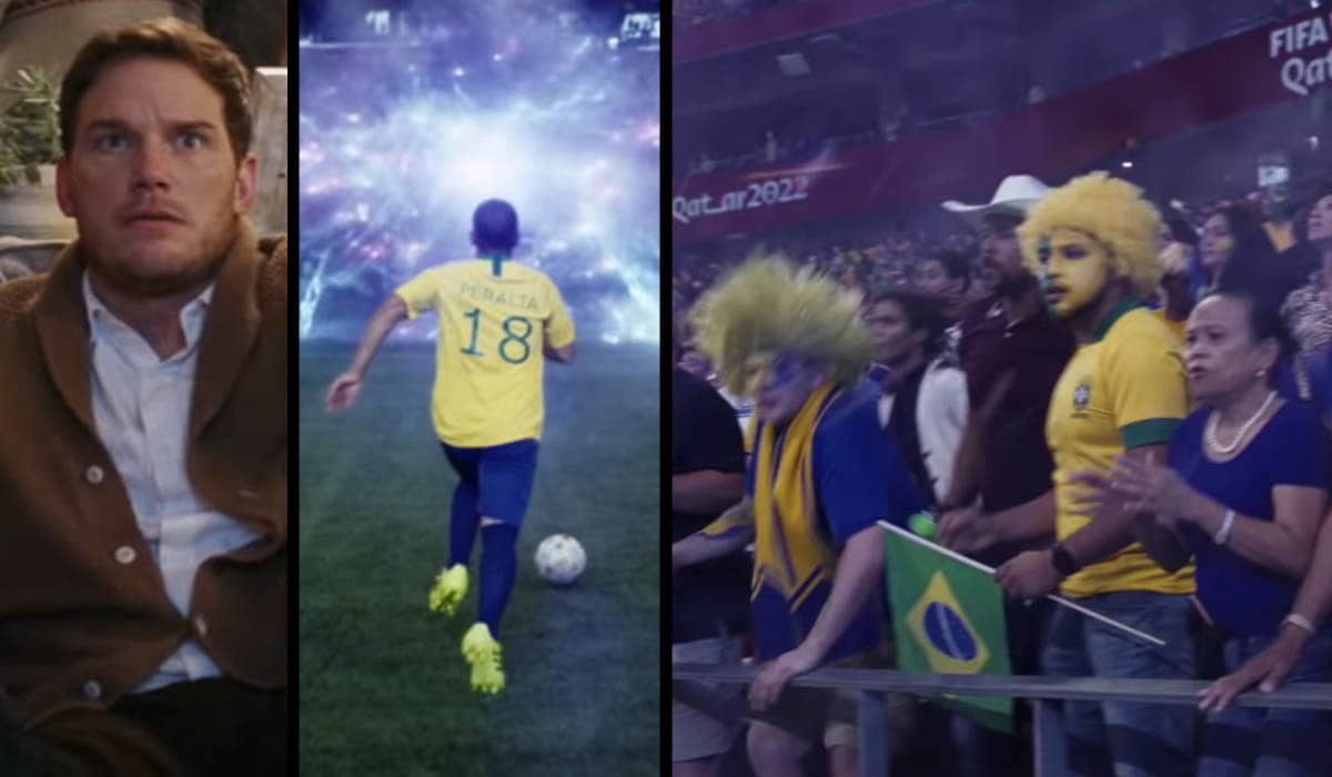 O trailer oficial do novo filme estrelado por Chris Pratt mostra o anúncio de uma guerra futurista durante uma partida da Copa do Mundo FIFA de 2022 no Catar