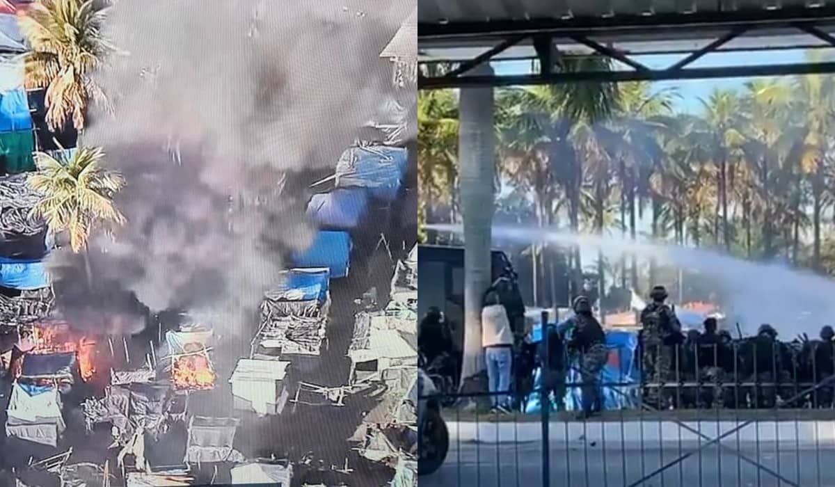 Agentes da polícia chegaram ao local pouco após as 7h desta quinta-feira (1º) para despejar os moradores sem-terra que ocuparam o terreno em maio
