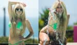 A cantora de 36 anos postou uma série de fotos na piscina de sua casa em Malibu e encantou os fãs no Instagram