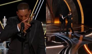 Will Smith dá tapa em Chris Rock antes de Ganhar o Oscar 2022. Fotos: Reprodução/Globo