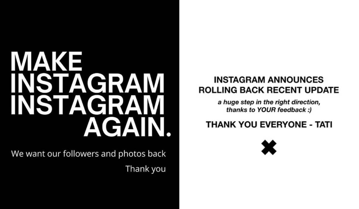 Após sucessivas reclamações, Instagram volta atrás sobre atualizações. Fonte: Reprodução/Instagram