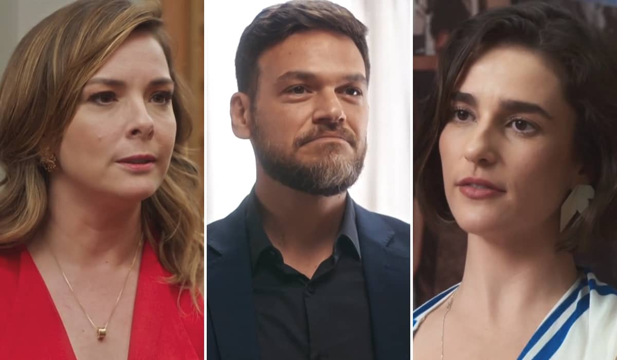 Clara se rende à chantagem de Theo e deixa Helena indignada. Fonte: Reprodução/Globo