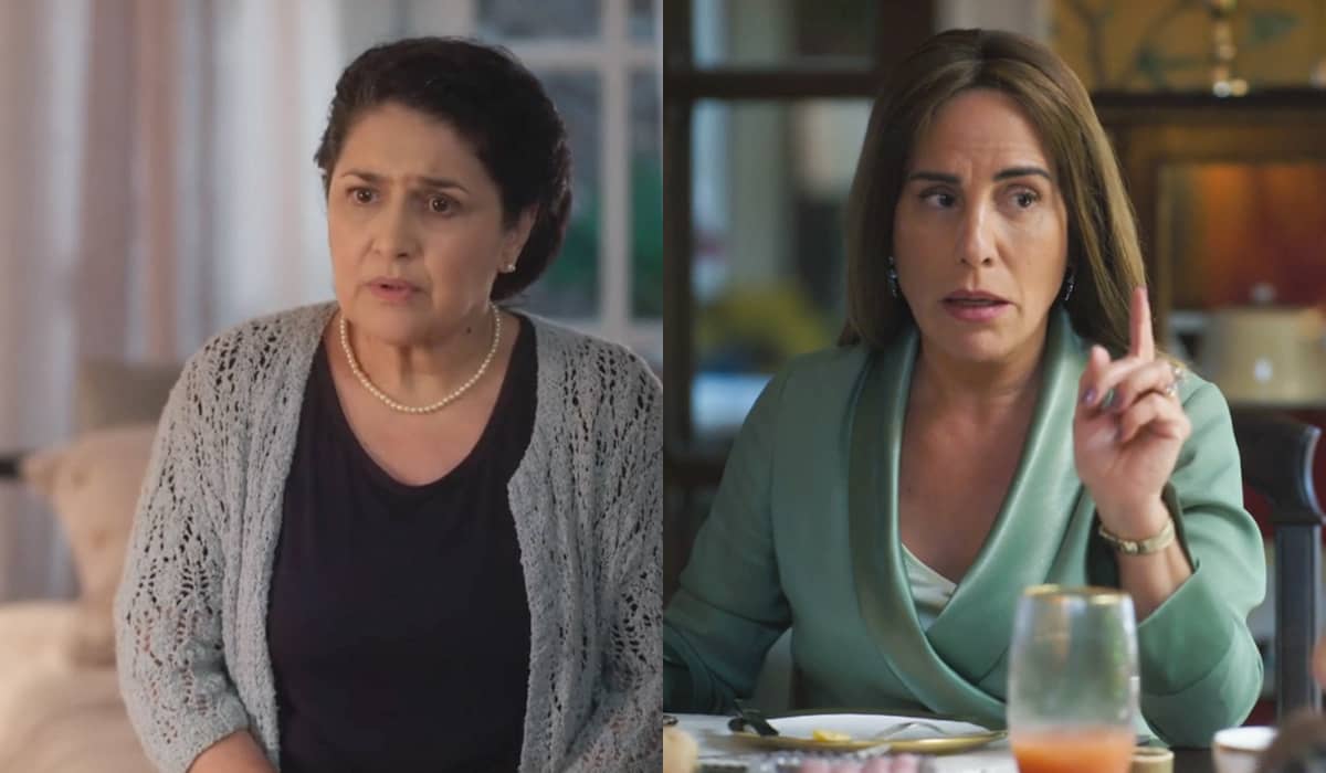 Angelina tenta arrancar a verdade de Irene sobre sequestro de Agatha. Fonte: Reprodução/Globo