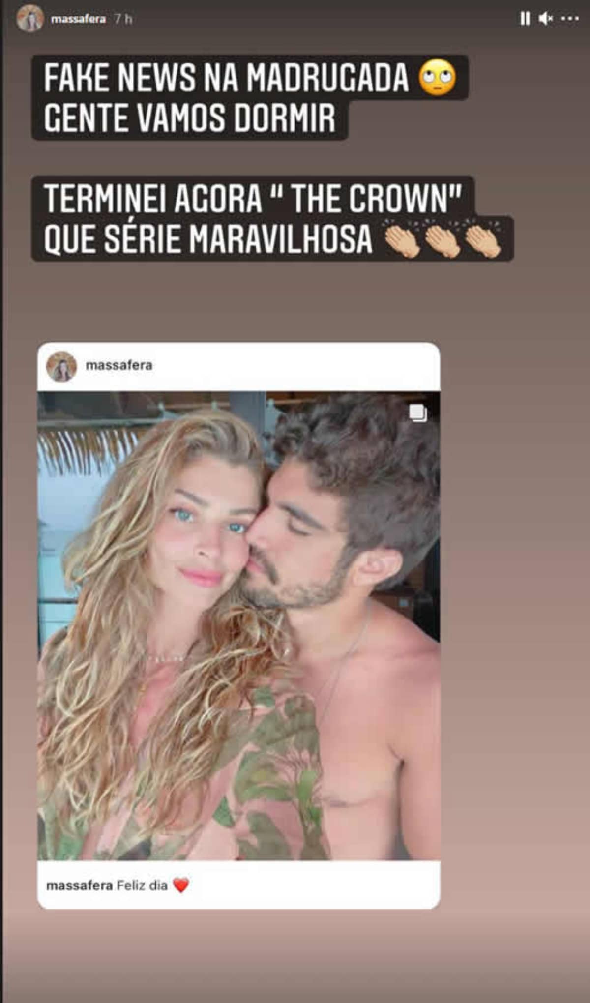 Grazi usou o Instagram para desmentir boatos de fim de namorado com Caio Castro.