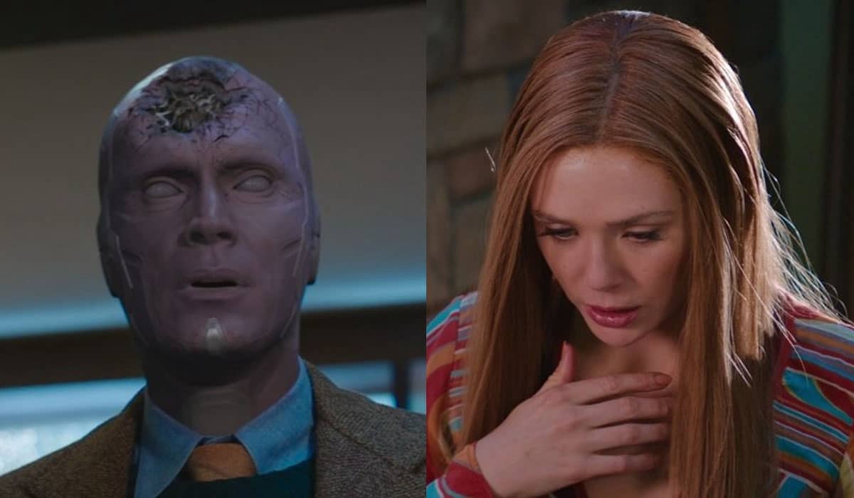 Vision aparece com um buraco na cabeça, de onde Thanos retirou a Pedra do Infinito