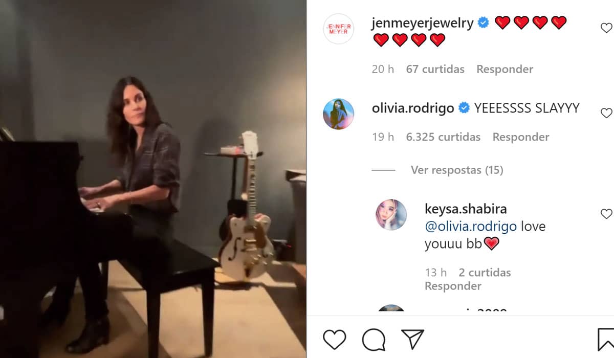 Olivia Rodrigo ficou empolgada com a versão e aproveitou para comentar o post da atriz de Friends