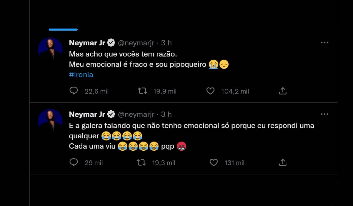 Neymar rebate críticas dos internautas. Foto: Reprodução/Twitter