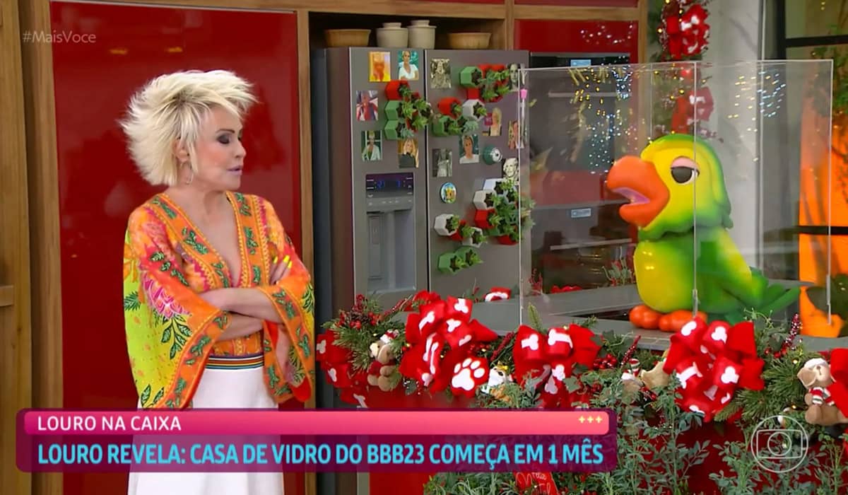 Ana Maria Braga fez brincadeira com o Louro Mané para anunciar a nova Casa de Vidro. Foto: Reprodução/Globo