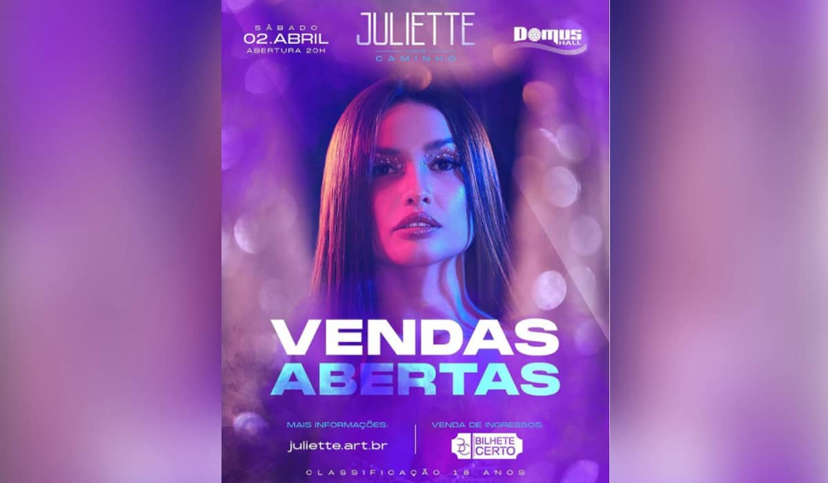 Flyer do show de João Pessoa divulgado no instagram de Juliette. Fonte: Divulgação/Instagram