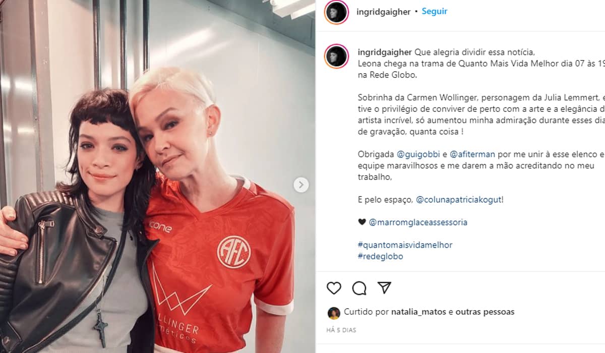 Ingrid Gaigher revela admiração por Júlia Lemmertz. Fonte: Divulgação/Instagram