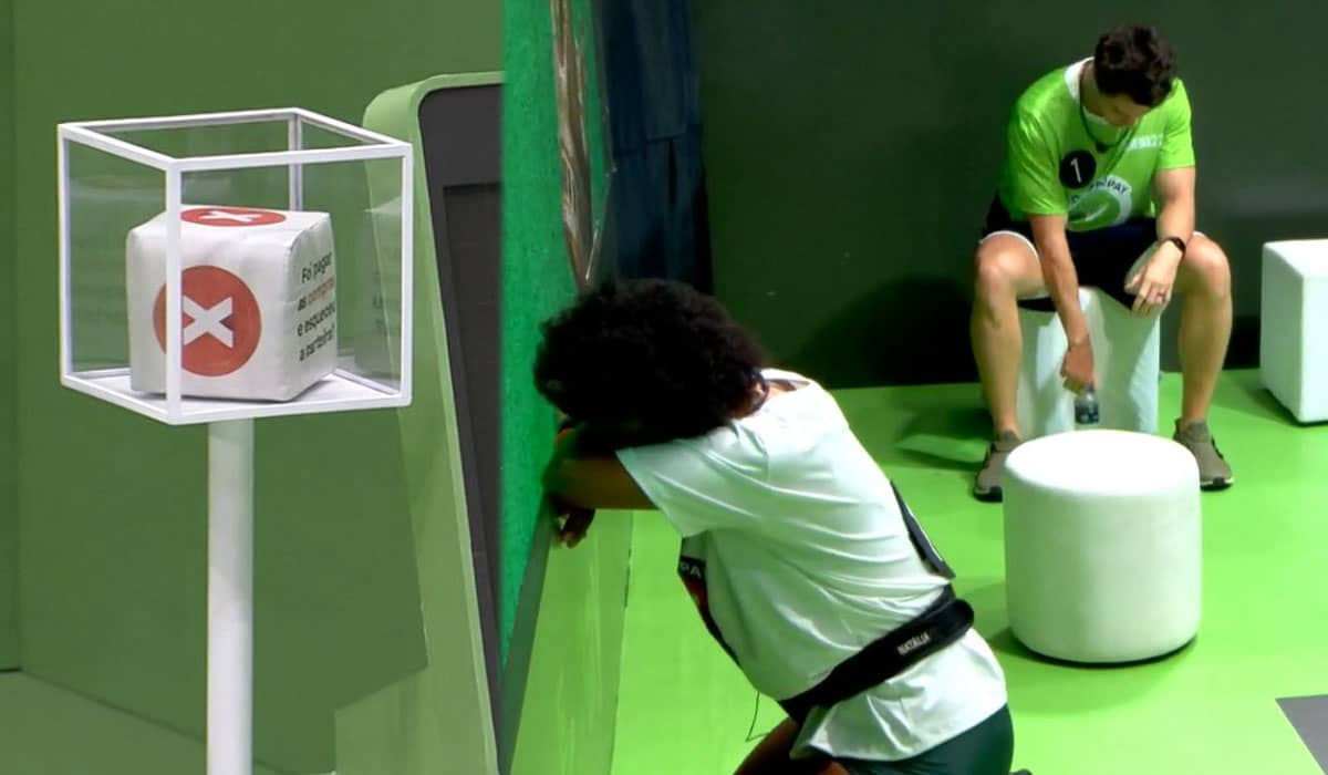 Natália chorou após ser desclassificada da prova do anjo. Fotos: Reprodução/Globoplay
