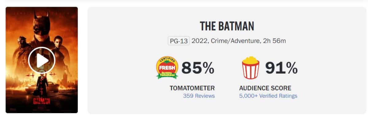 Avaliação de 'The Batman' no Rotten Tomatoes