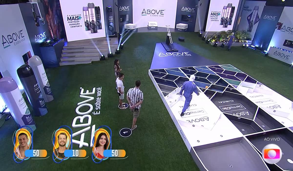 Arthur, Jade e Gustavo jogaram a prova bate-volta. Foto: Reprodução/TV Globo