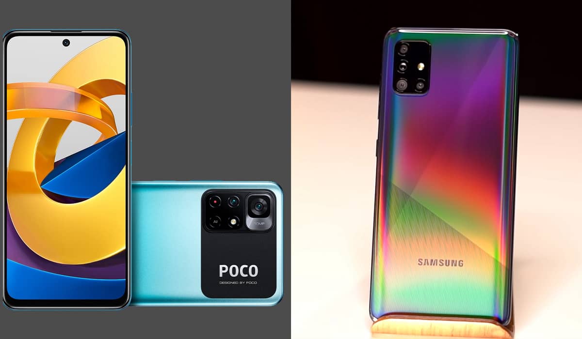 Poco M4 Pro e Samsung Galaxy A51. Fonte: Divulgação/Poco e Reprodução/YouTube