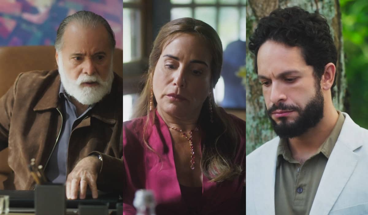 Antônio e Irene apoiam Luigi em Terra e Paixão. Foto: Reprodução/Globo